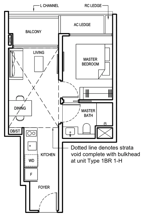 Grand Dunman floor plan, type 1BR 1: 1 Bedroom, 452 sq ft