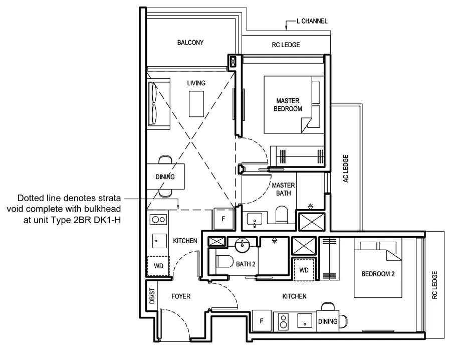 Grand Dunman floor plan, type 2BR DK1: 2 Bedroom Dual Key, 721 sq ft