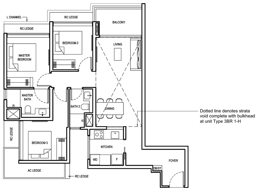 Grand Dunman floor plan, type 3BR 1: 3 Bedroom, 958 sq ft