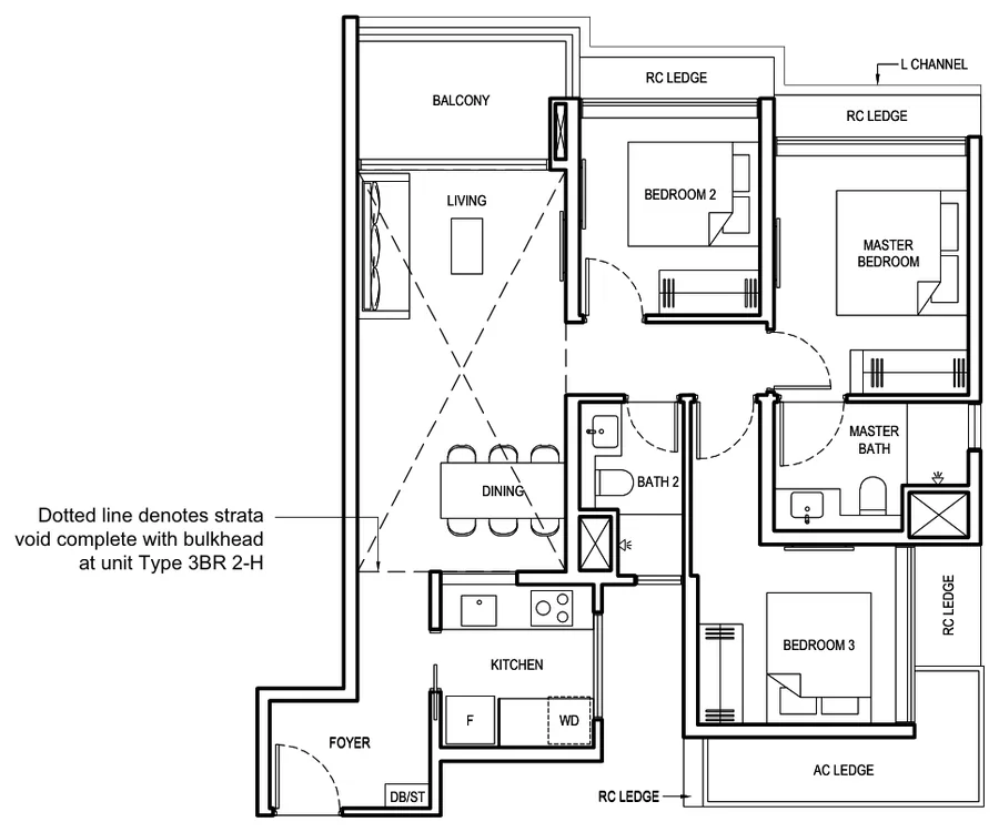 Grand Dunman floor plan, type 3BR 2: 3 Bedroom, 936 sq ft