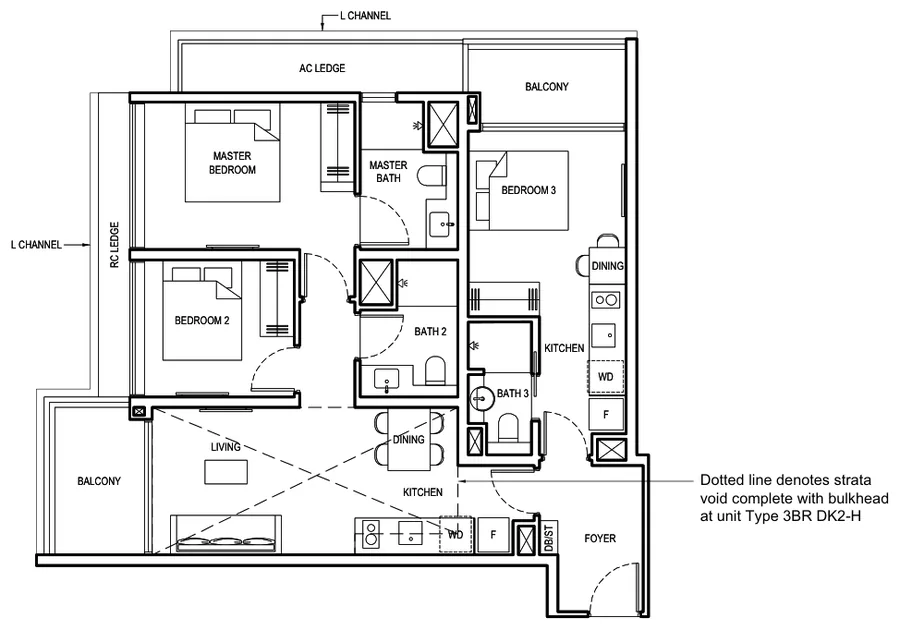 Grand Dunman floor plan, type 3BR DK2: 3 Bedroom Dual Key, 1,055 sq ft