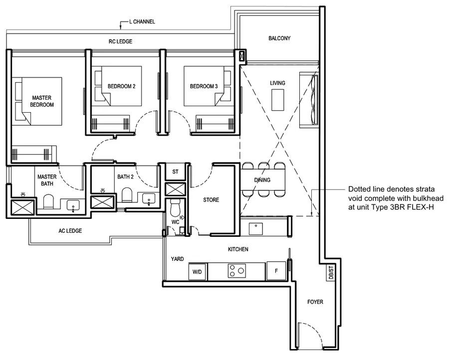 Grand Dunman floor plan, type 3BR FLEX: 3 Bedroom Flex, 1,098 sq ft
