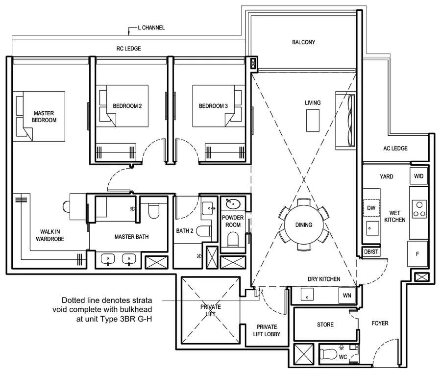 Grand Dunman floor plan, type 3BR G: 3 Bedroom (Grand), 1,475 sq ft