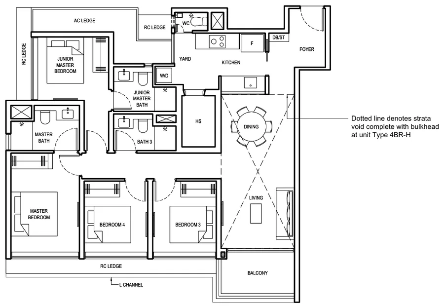 Grand Dunman floor plan, type 4BR: 4 Bedroom, 1,292 sq ft