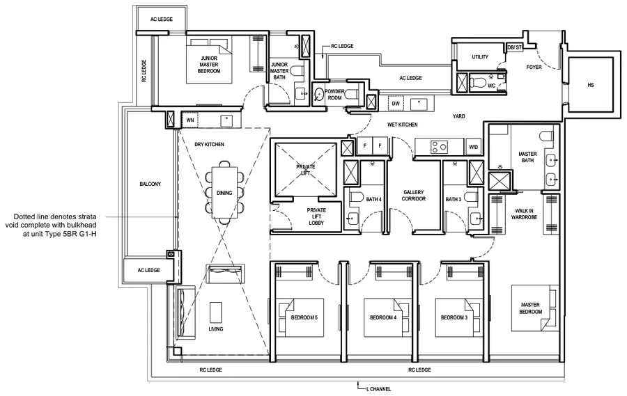 Grand Dunman floor plan, type 5BR G1: 5 Bedroom (Grand), 2,217 sq ft