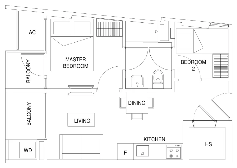 Guillemard Edge floor plan, type N: 2-Bedroom, 463 sq ft