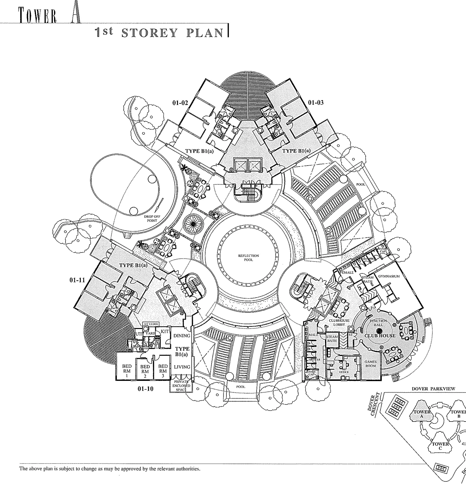 Heritage View floor plan, type B1(a): 3-Bedroom, 1,324 sq ft
