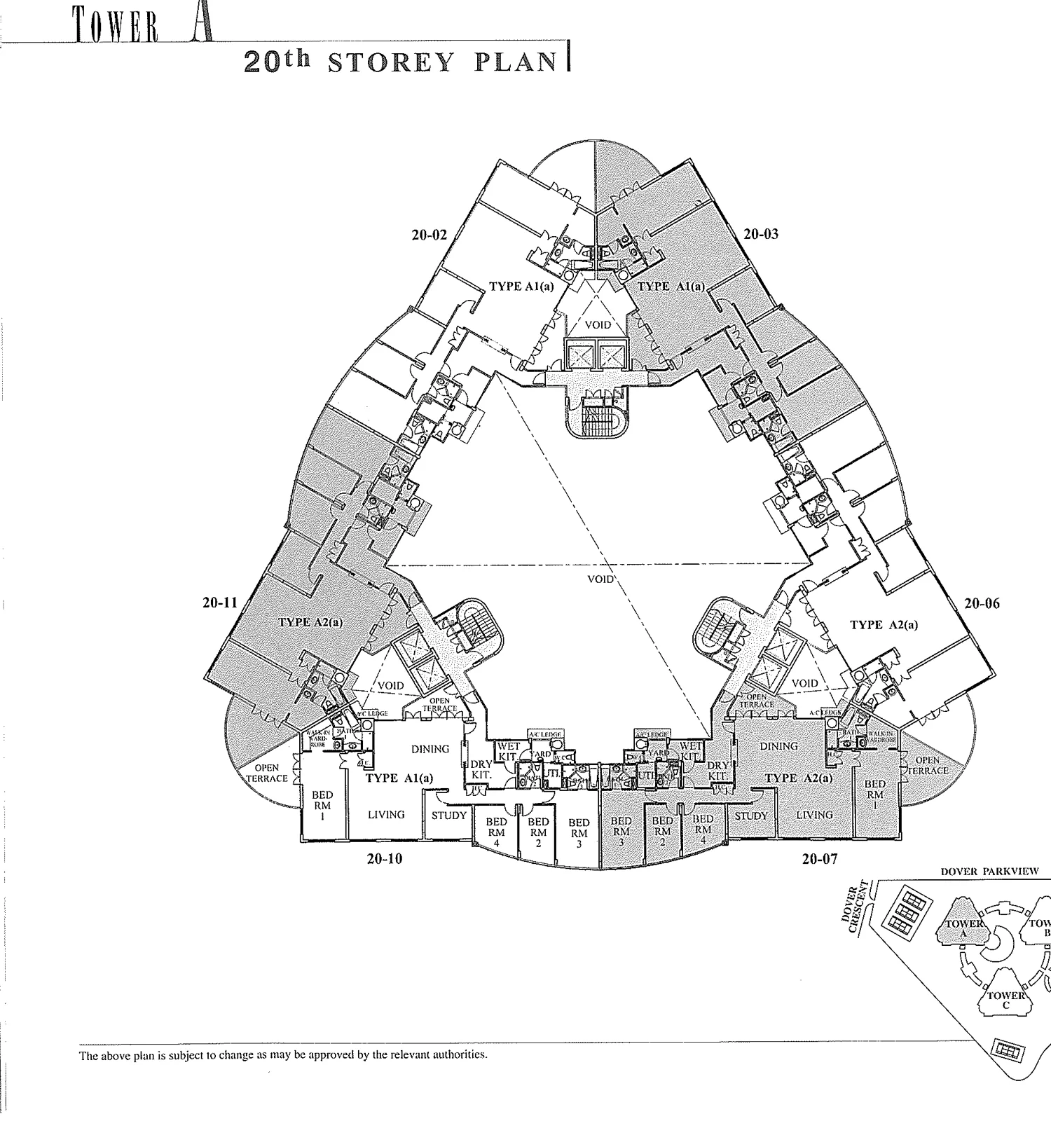 Heritage View floor plan, type A1(a): Penthouse (4-Bedroom + Study), 2,616 sq ft