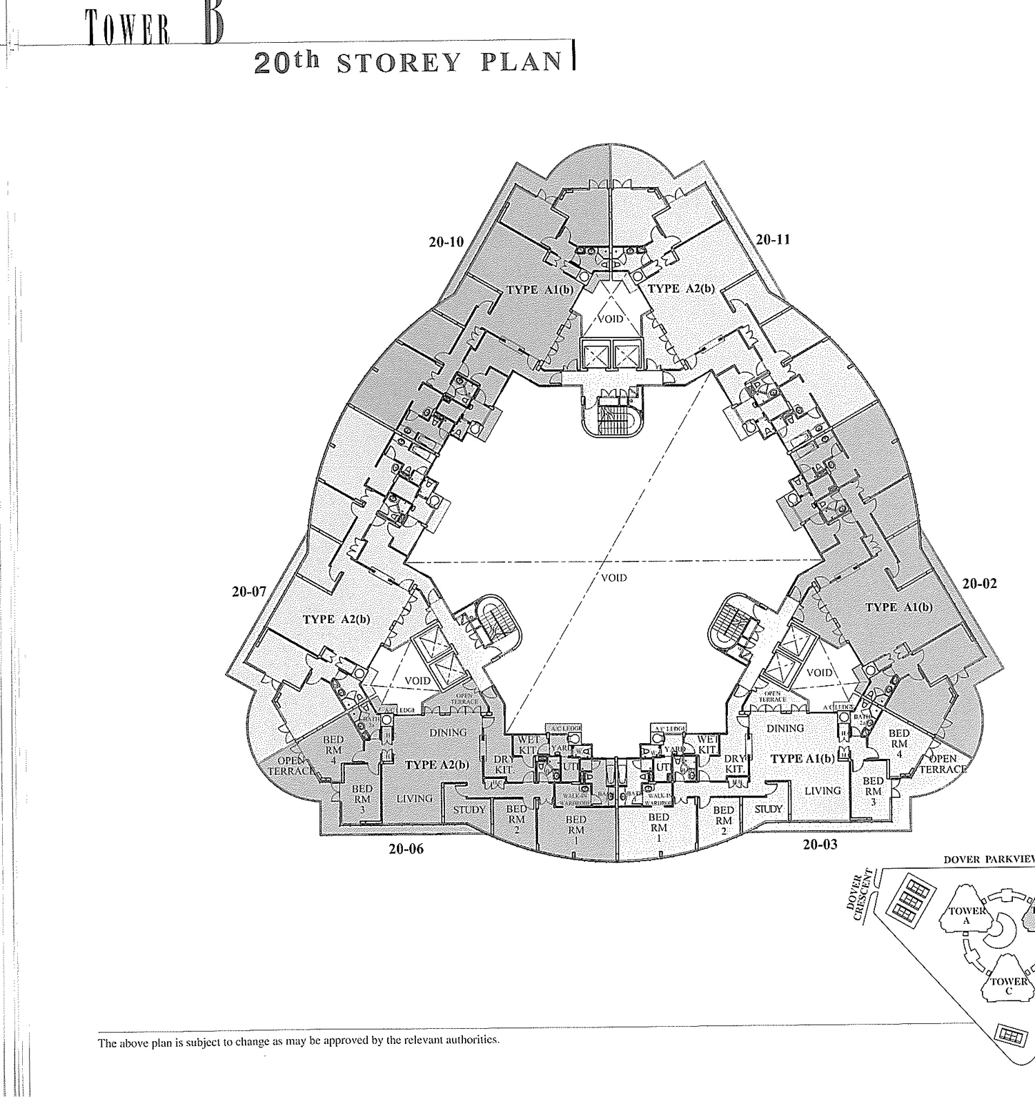 Heritage View floor plan, type A1(b): Penthouse (4-Bedroom + Study), 2,626 sq ft