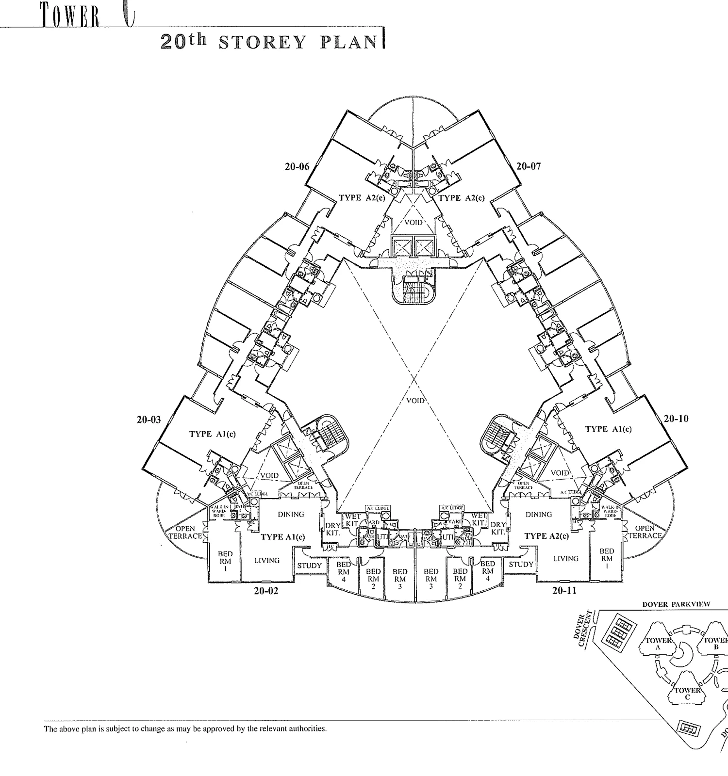 Heritage View floor plan, type A1(c): Penthouse (4-Bedroom + Study), 2,583 sq ft