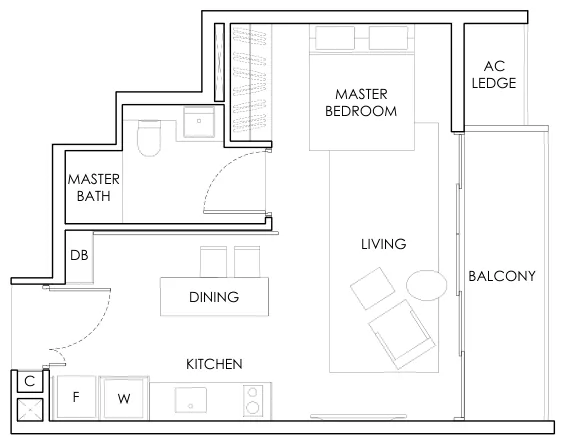 Highline Residences floor plan, type A: 1-Bedroom, 506 sq ft