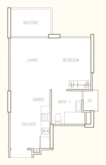 Hillion Residences floor plan, type A2: 1-Bedroom (A2, A2a, A2s), 463 sq ft
