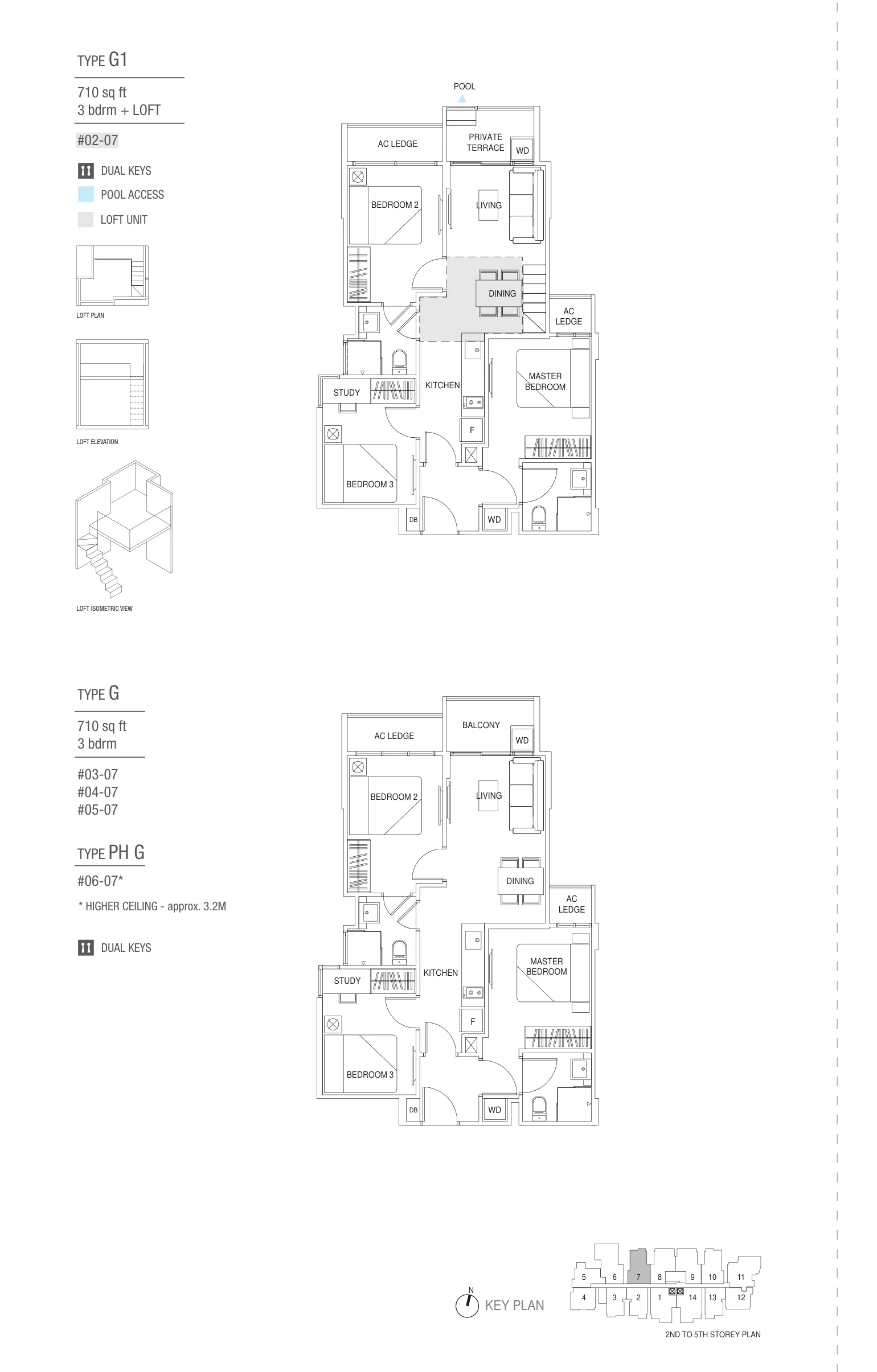 Hills TwoOne floor plan, type G: 3-Bedroom, 710 sq ft