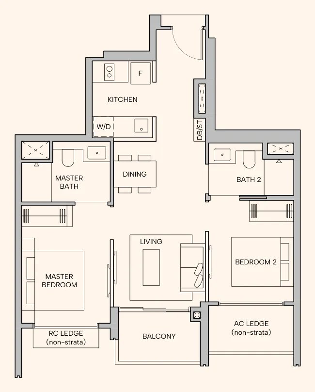 Hudson Place Residences floor plan, type B1c: 2-Bedroom Premium, 646 sq ft