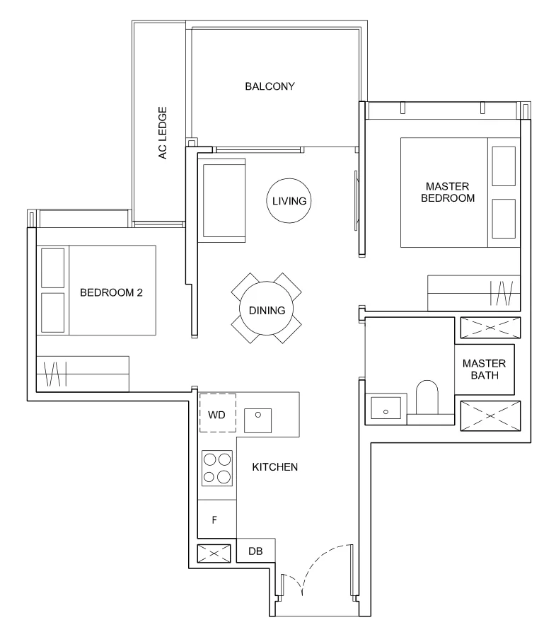 Hyll on Holland floor plan, type A1: 2-Bedroom Suite, 570 sq ft