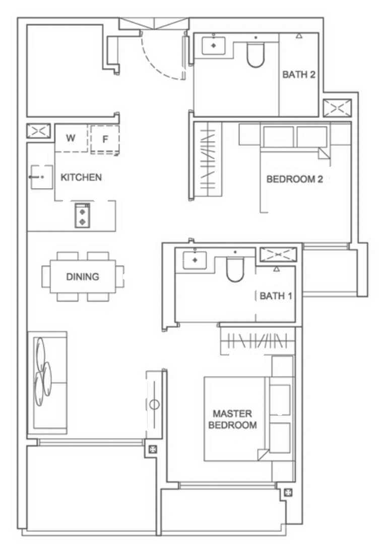 Infini @ East Coast floor plan, type A: 2-Bedroom + Store, 753 sq ft