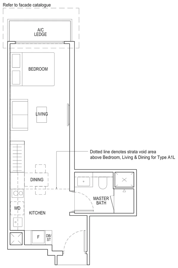 Irwell Hill Residences floor plan, type A1: Studio, 398 sq ft