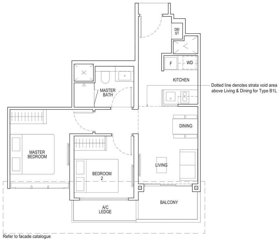 Irwell Hill Residences floor plan, type B1(b): 2-Bedroom Classic, 603 sq ft