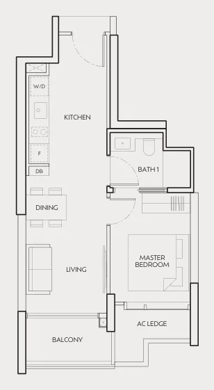 J'den floor plan, type A: 1-Bedroom, 527 sq ft