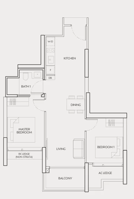 J'den floor plan, type B1: 2-Bedroom, 710 sq ft