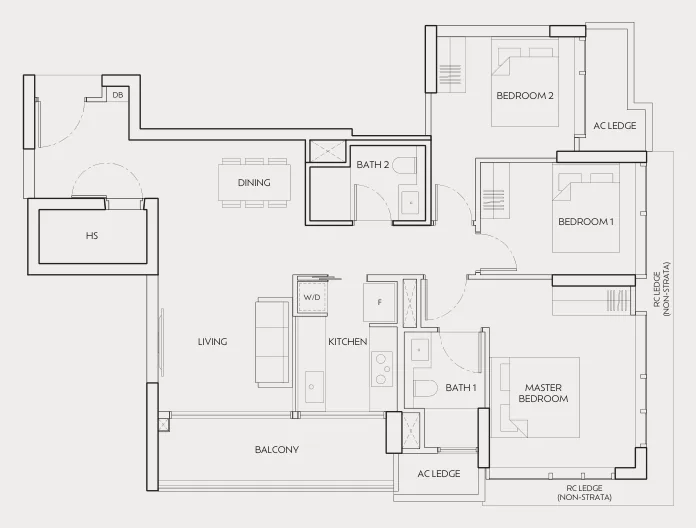 J'den floor plan, type C1: 3-Bedroom, 1,141 sq ft