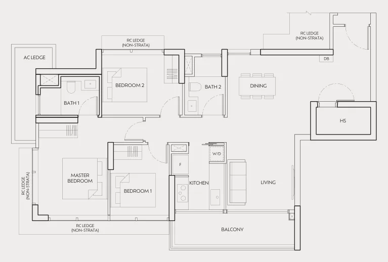 J'den floor plan, type C2: 3-Bedroom, 1,184 sq ft