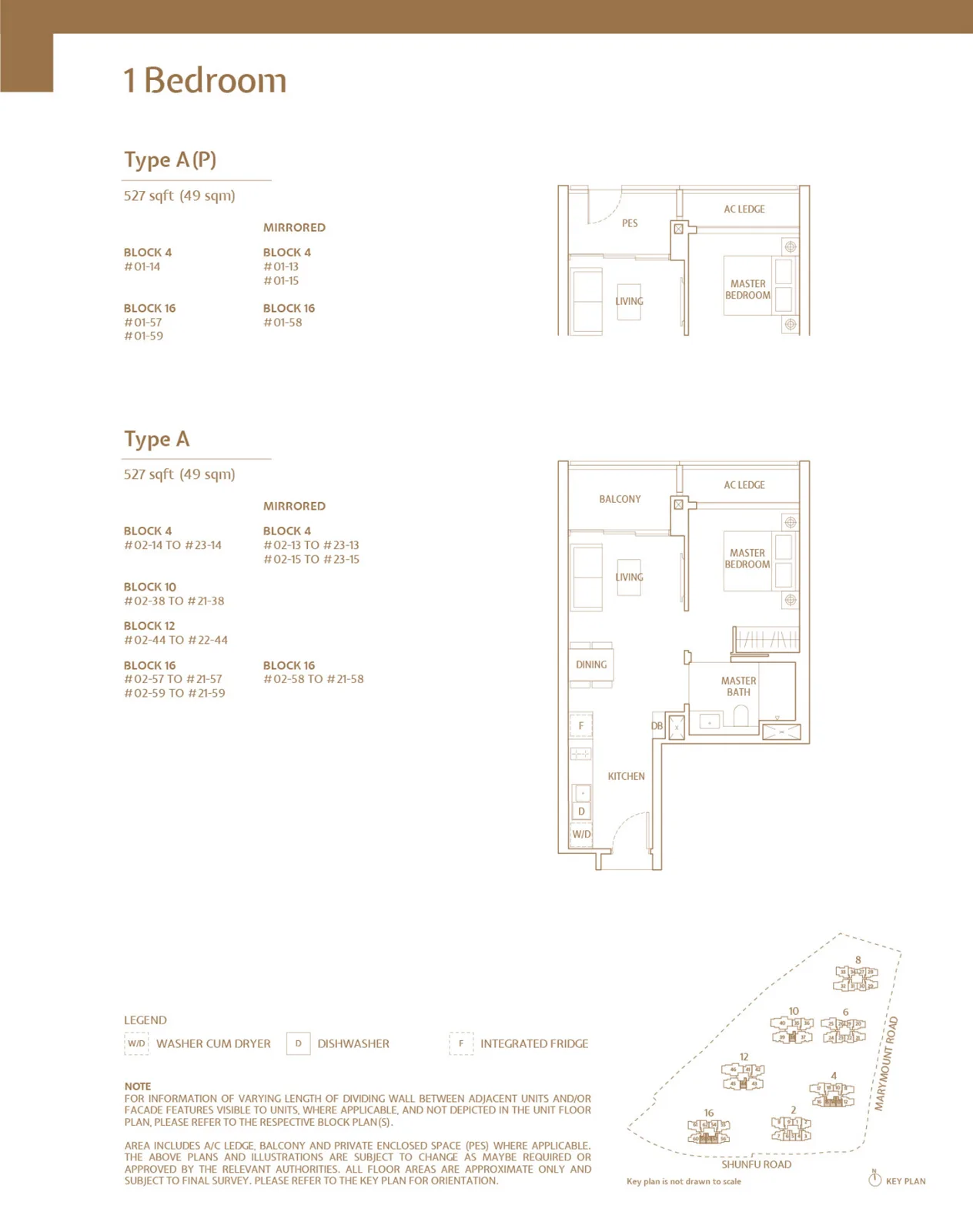 Jadescape floor plan, type A: 1-Bedroom, 527 sq ft
