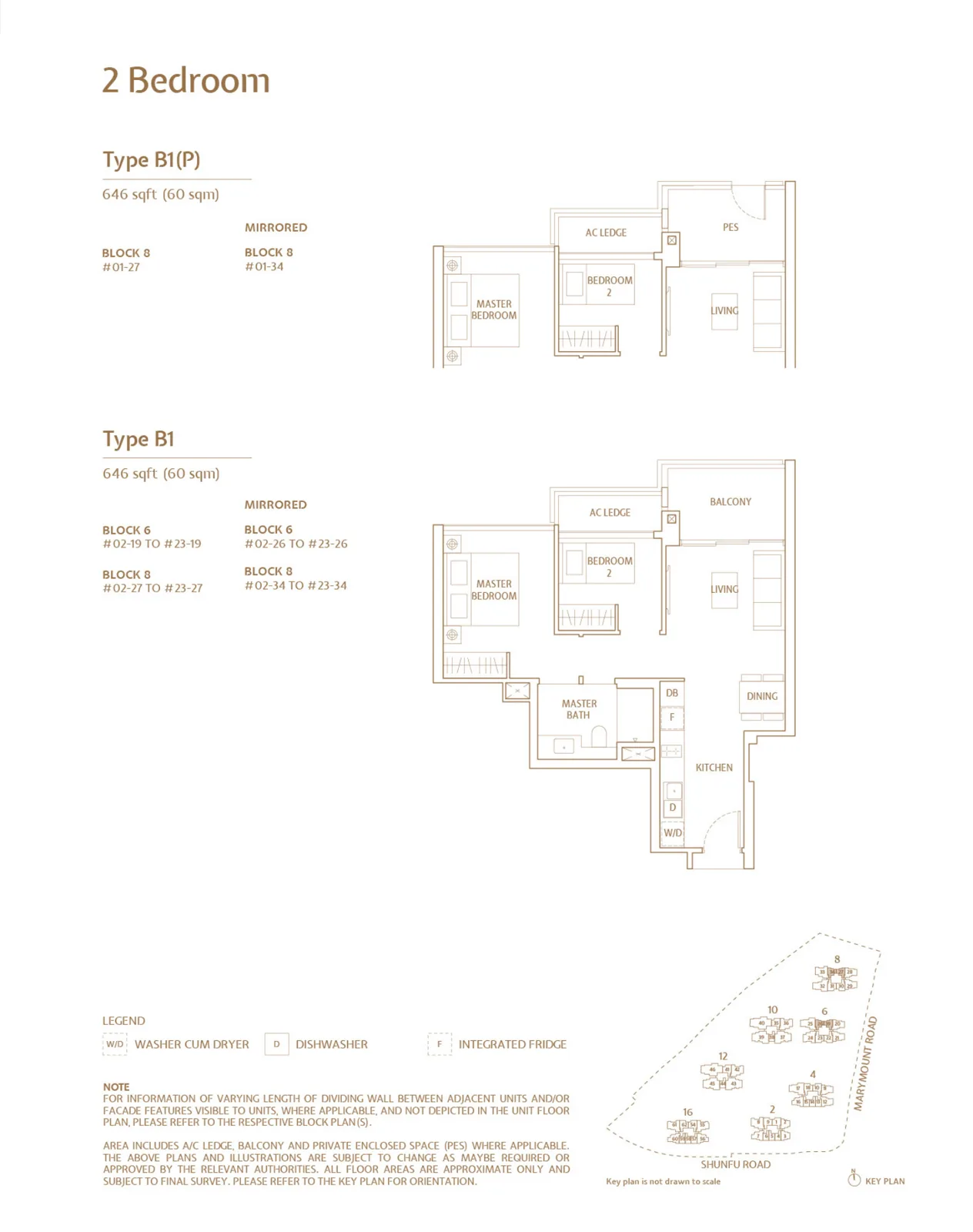 Jadescape floor plan, type B1: 2-Bedroom, 646 sq ft