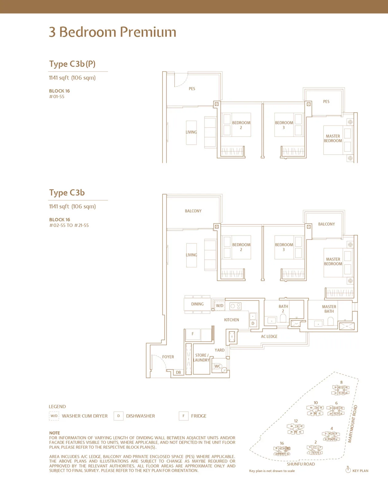 Jadescape floor plan, type C3b: 3-Bedroom Premium, 1,141 sq ft