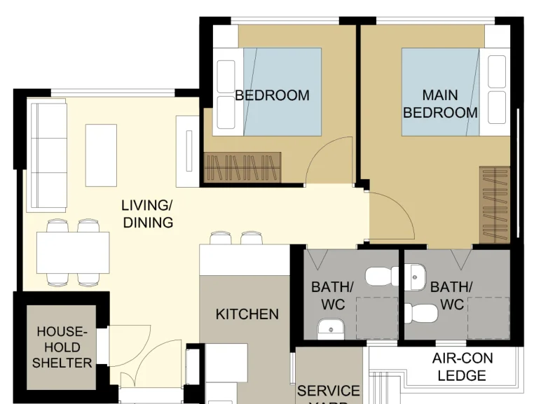 Jurong West Jewel floor plan, type 3R: 3-room, 69 sqm, 743 sq ft