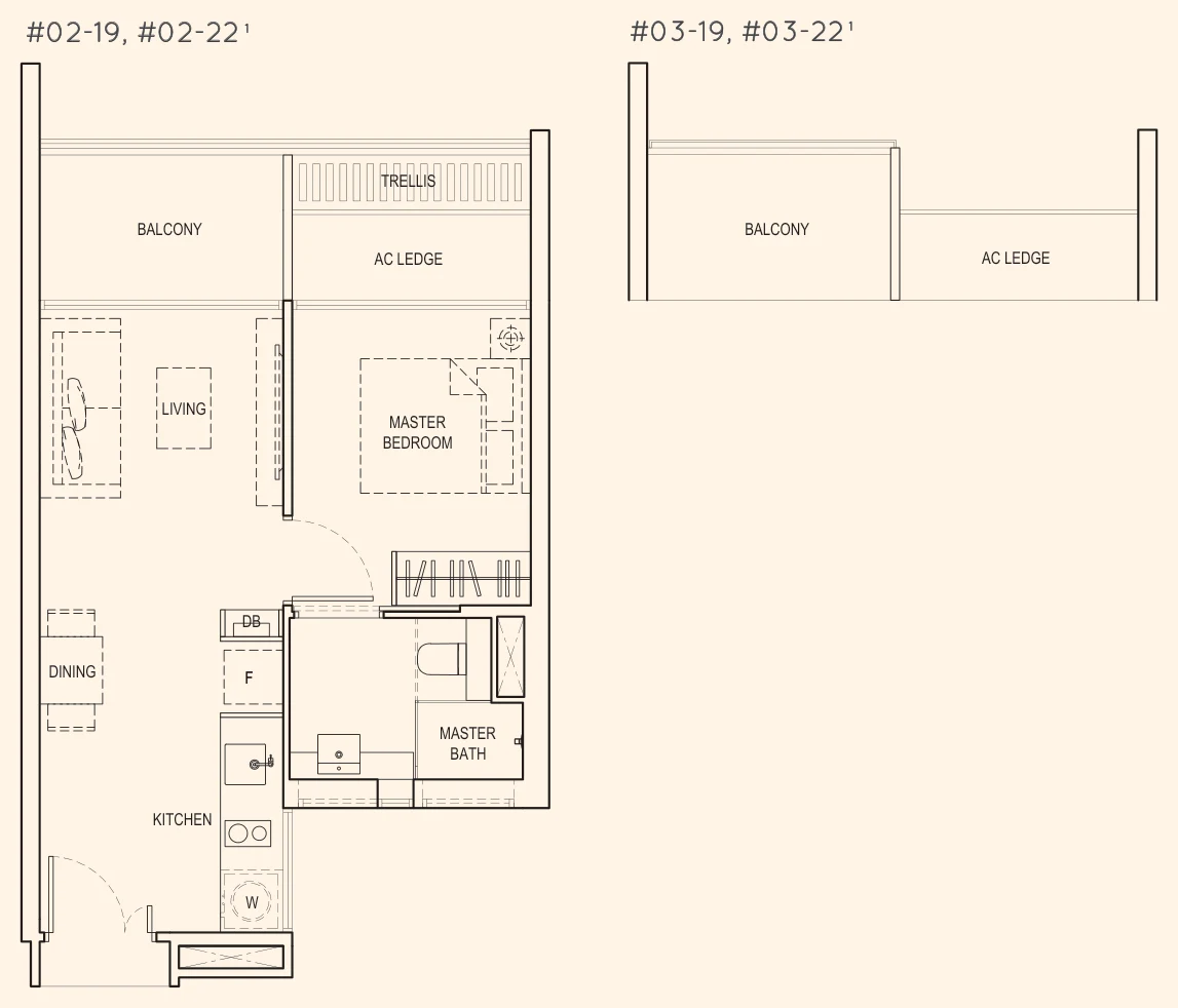 Kandis Residence floor plan, type A1: 1-Bedroom, 485 sq ft