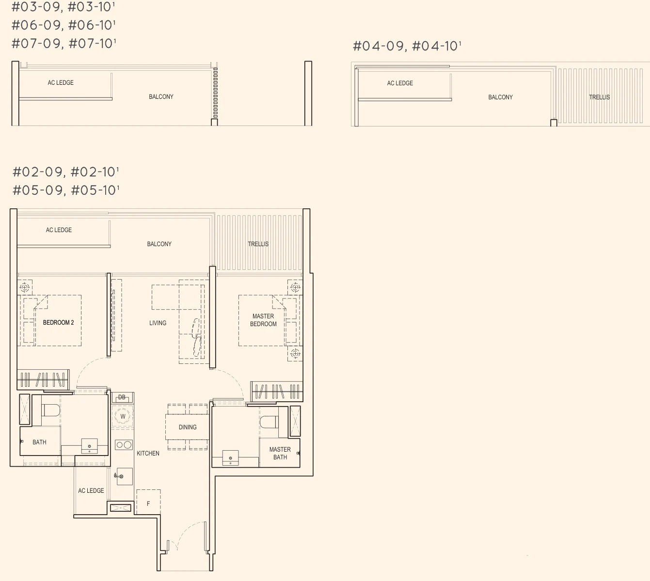 Kandis Residence floor plan, type B1: 2-Bedroom, 732 sq ft