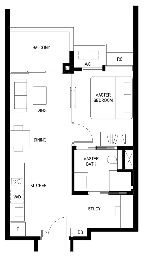 Kassia floor plan, type (1+1)a: 1 Bedroom (with study), 548 sq ft