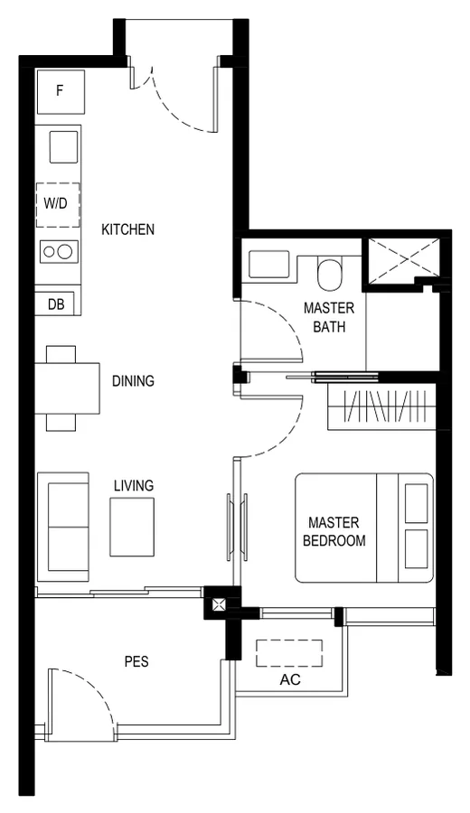 Kassia floor plan, type (1)b1: 1 Bedroom, 473 sq ft