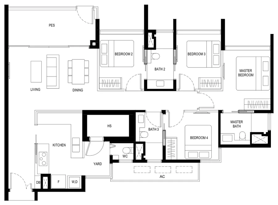 Kassia floor plan, type (4)a1: 4 Bedroom, 1,345 sq ft