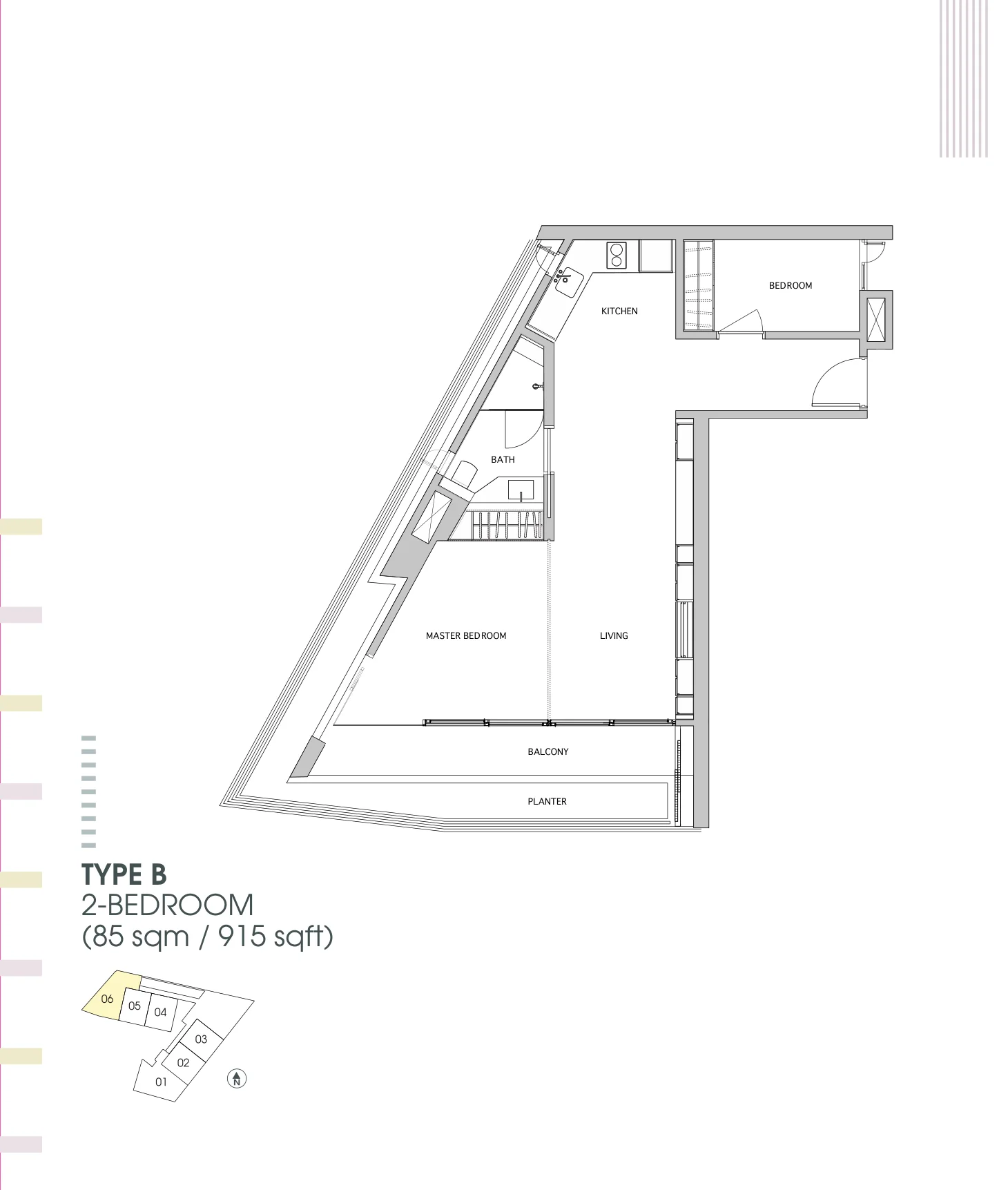 Killiney 118 floor plan, type B: 2-Bedroom, 915 sq ft