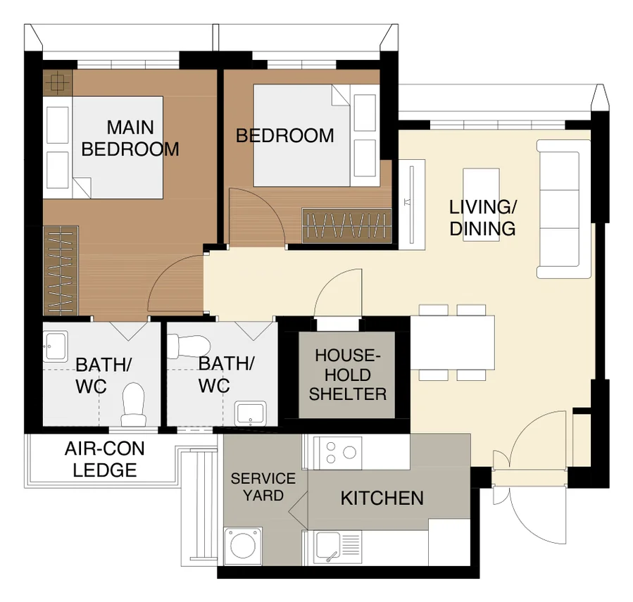 Kim Keat Beacon floor plan, type 3R: 3-Room, 68 sqm, 732 sq ft