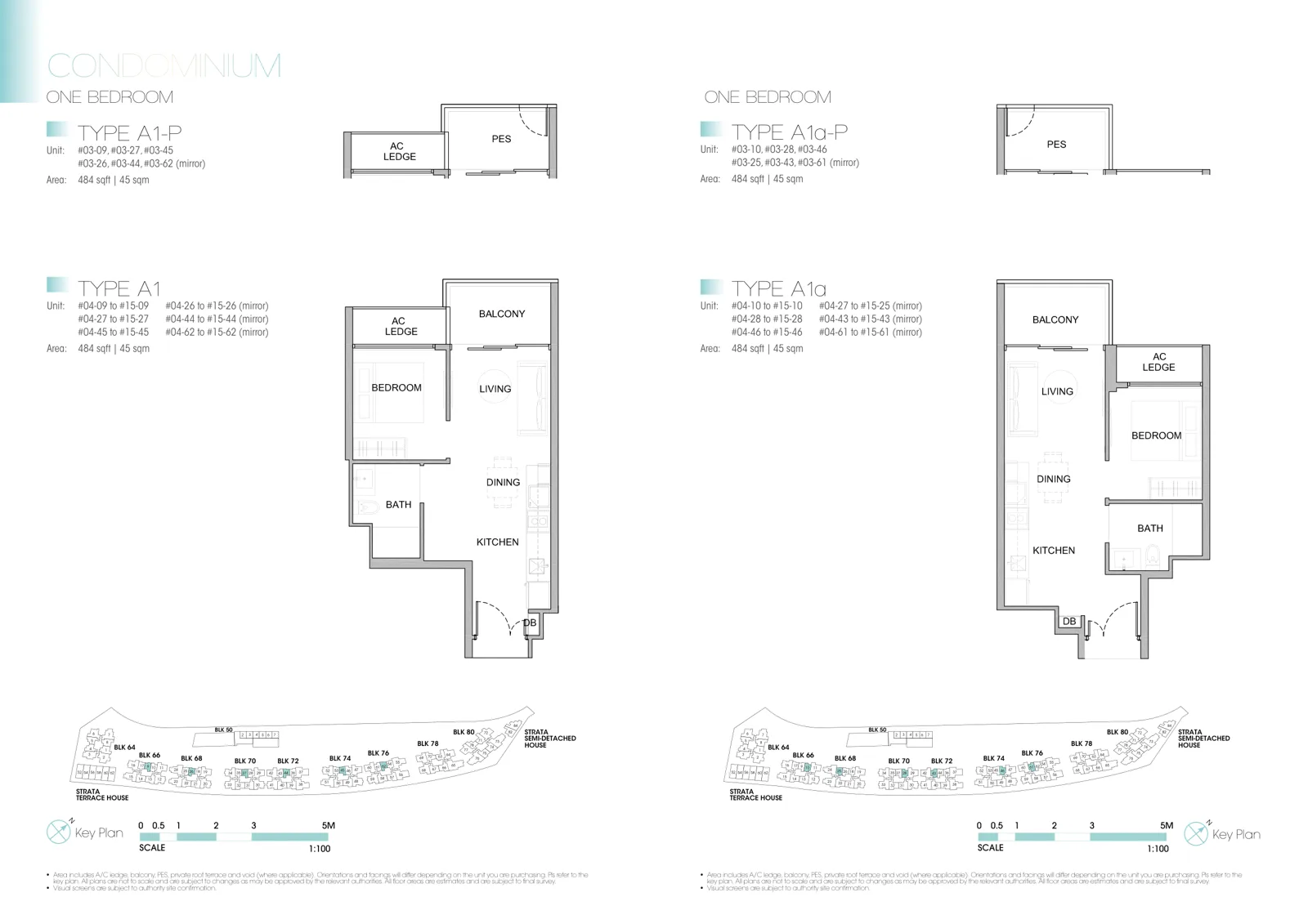 Kingsford Waterbay floor plan, type A1: 1-Bedroom, 484 sq ft