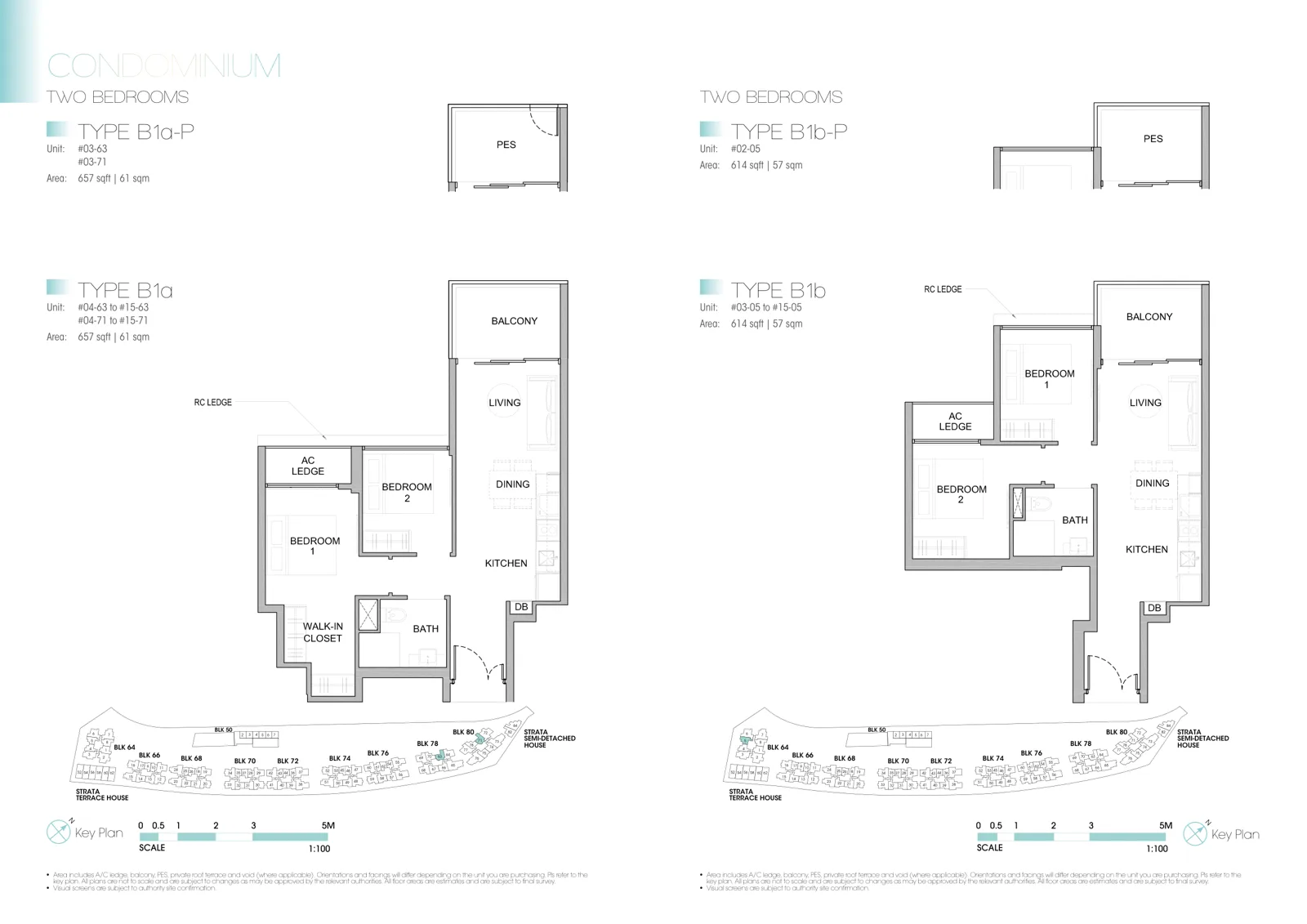 Kingsford Waterbay floor plan, type B1b: 2-Bedroom, 614 sq ft