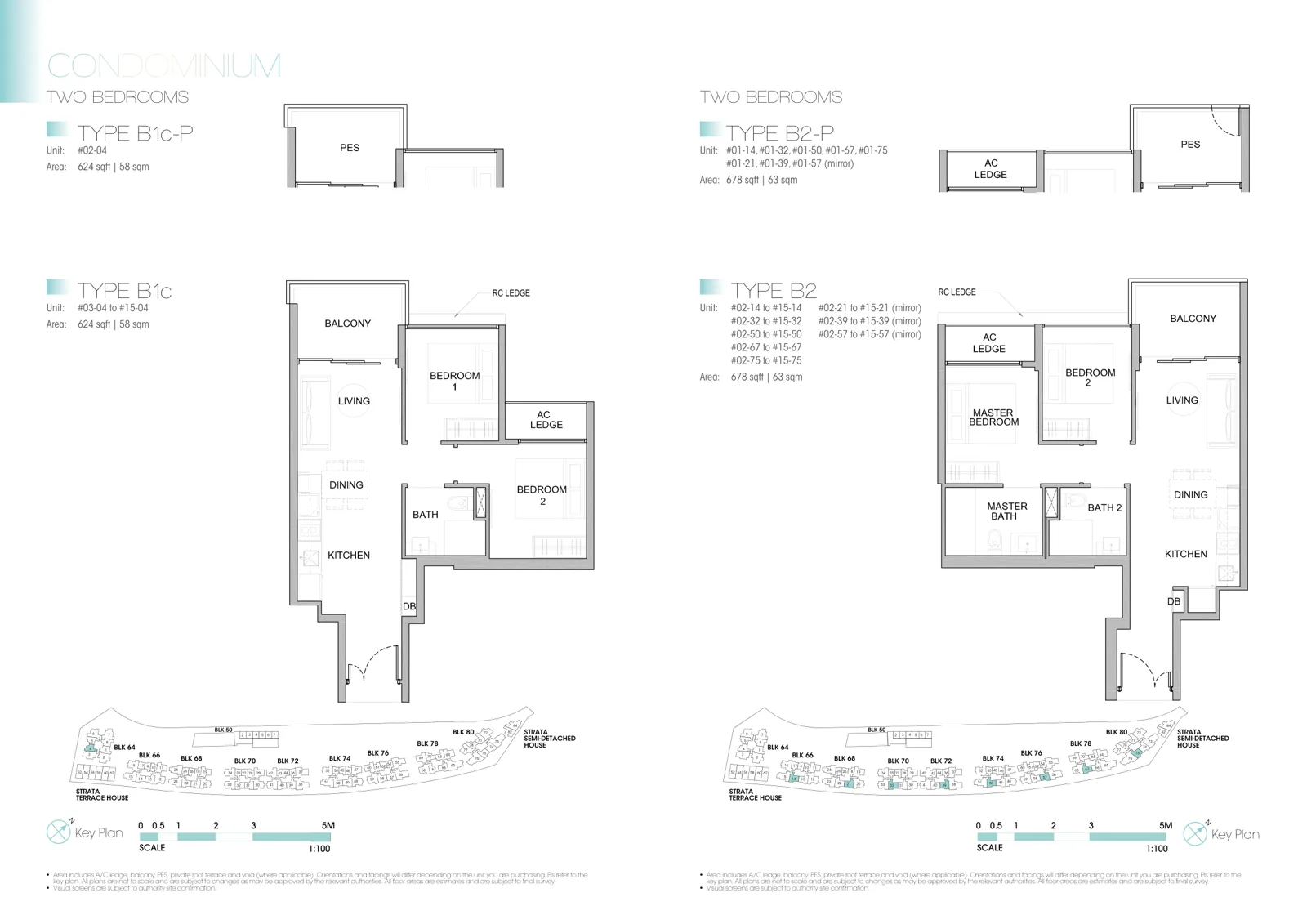 Kingsford Waterbay floor plan, type B1c: 2-Bedroom, 624 sq ft