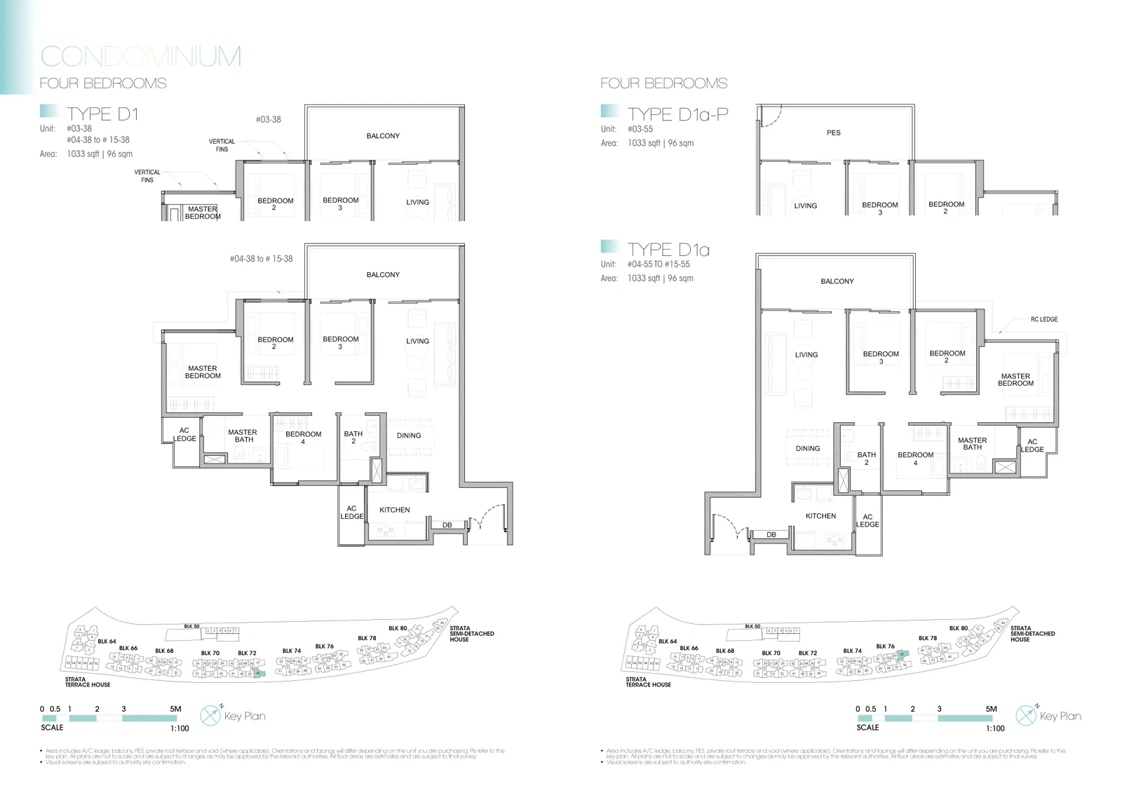 Kingsford Waterbay floor plan, type D1: 4-Bedroom, 1,033 sq ft