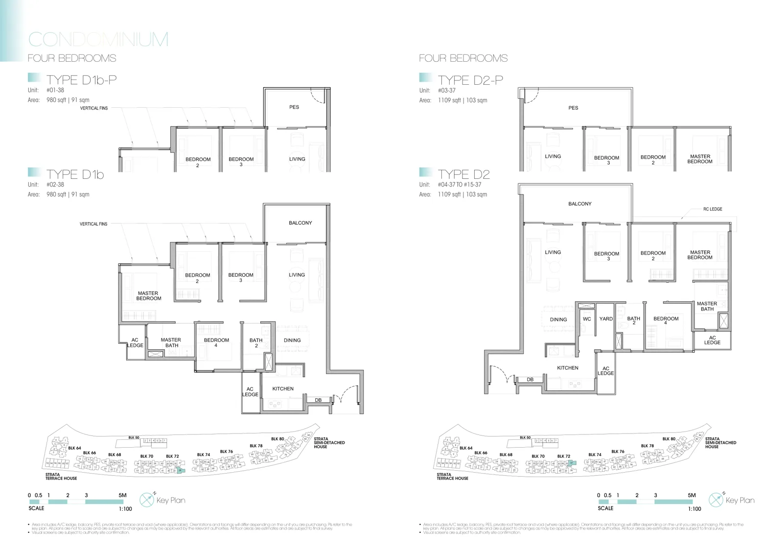 Kingsford Waterbay floor plan, type D1b: 4-Bedroom, 980 sq ft