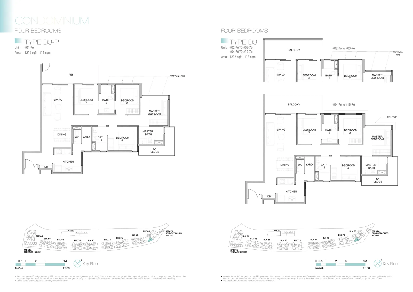 Kingsford Waterbay floor plan, type D3: 4-Bedroom, 1,216 sq ft