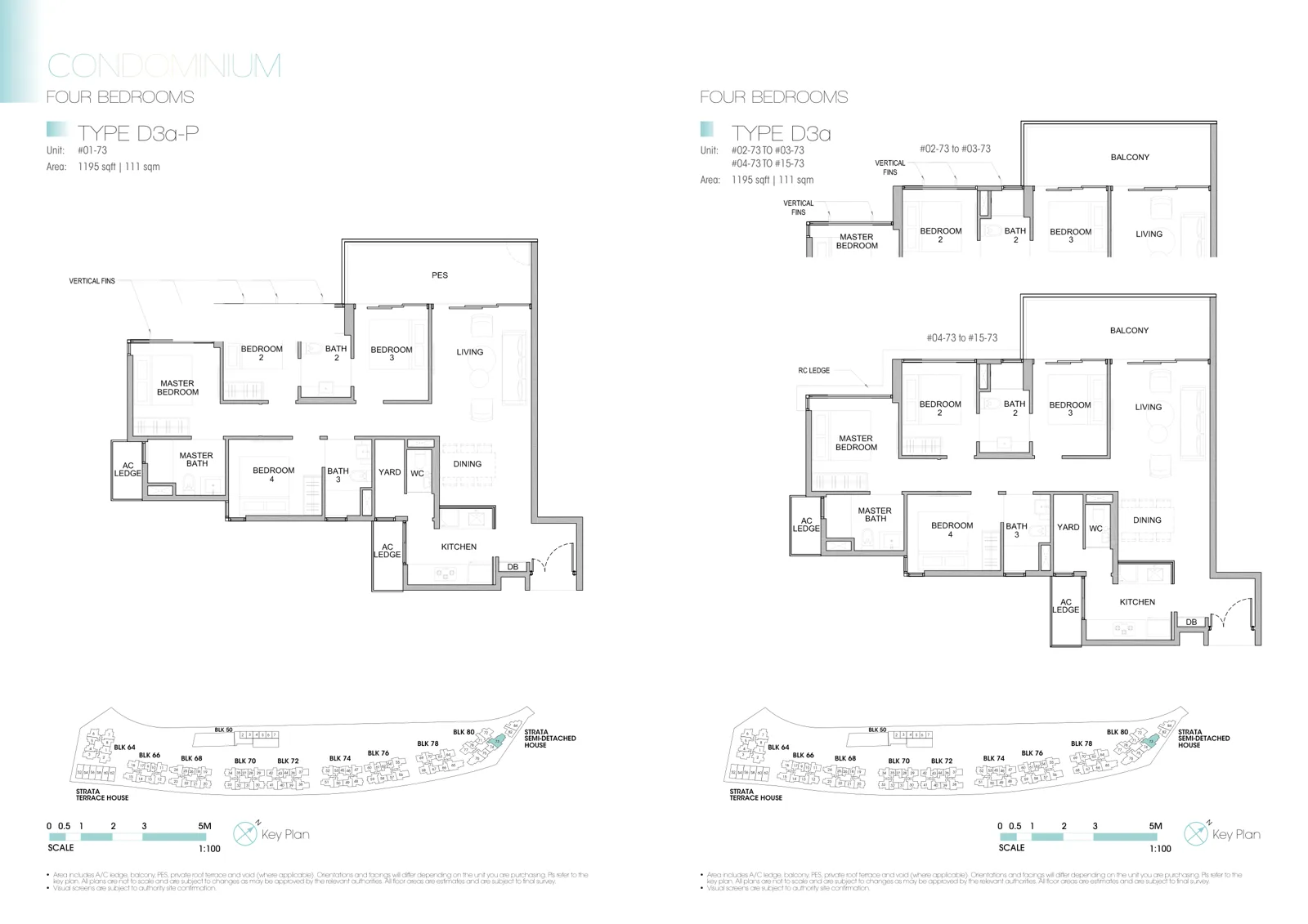 Kingsford Waterbay floor plan, type D3a: 4-Bedroom, 1,195 sq ft