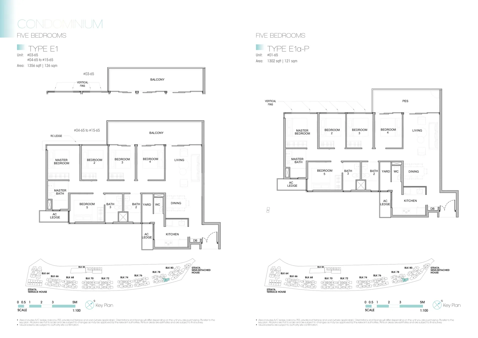 Kingsford Waterbay floor plan, type E1a-P: 5-Bedroom, 1,302 sq ft