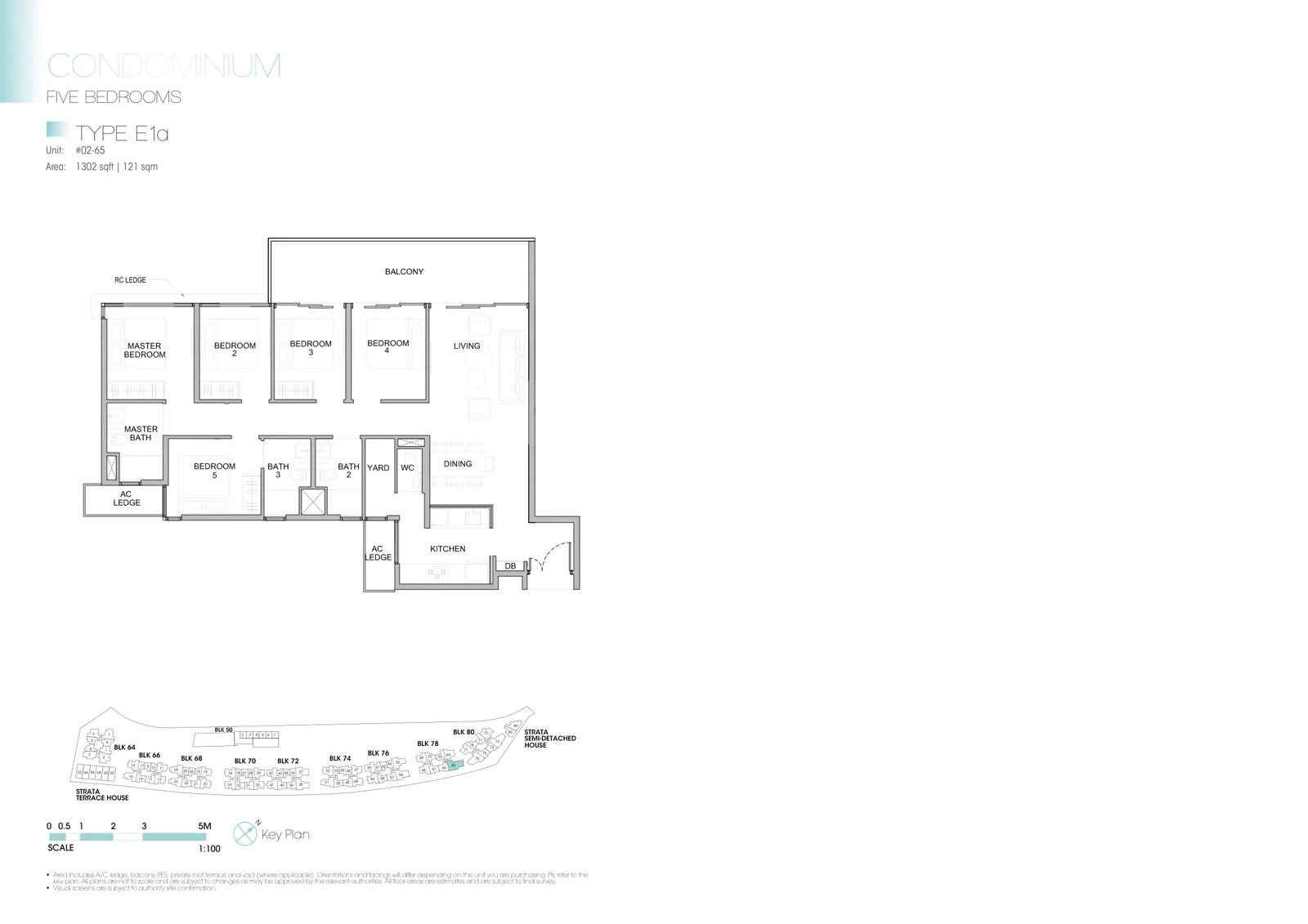 Kingsford Waterbay floor plan, type E1a: 5-Bedroom, 1,302 sq ft
