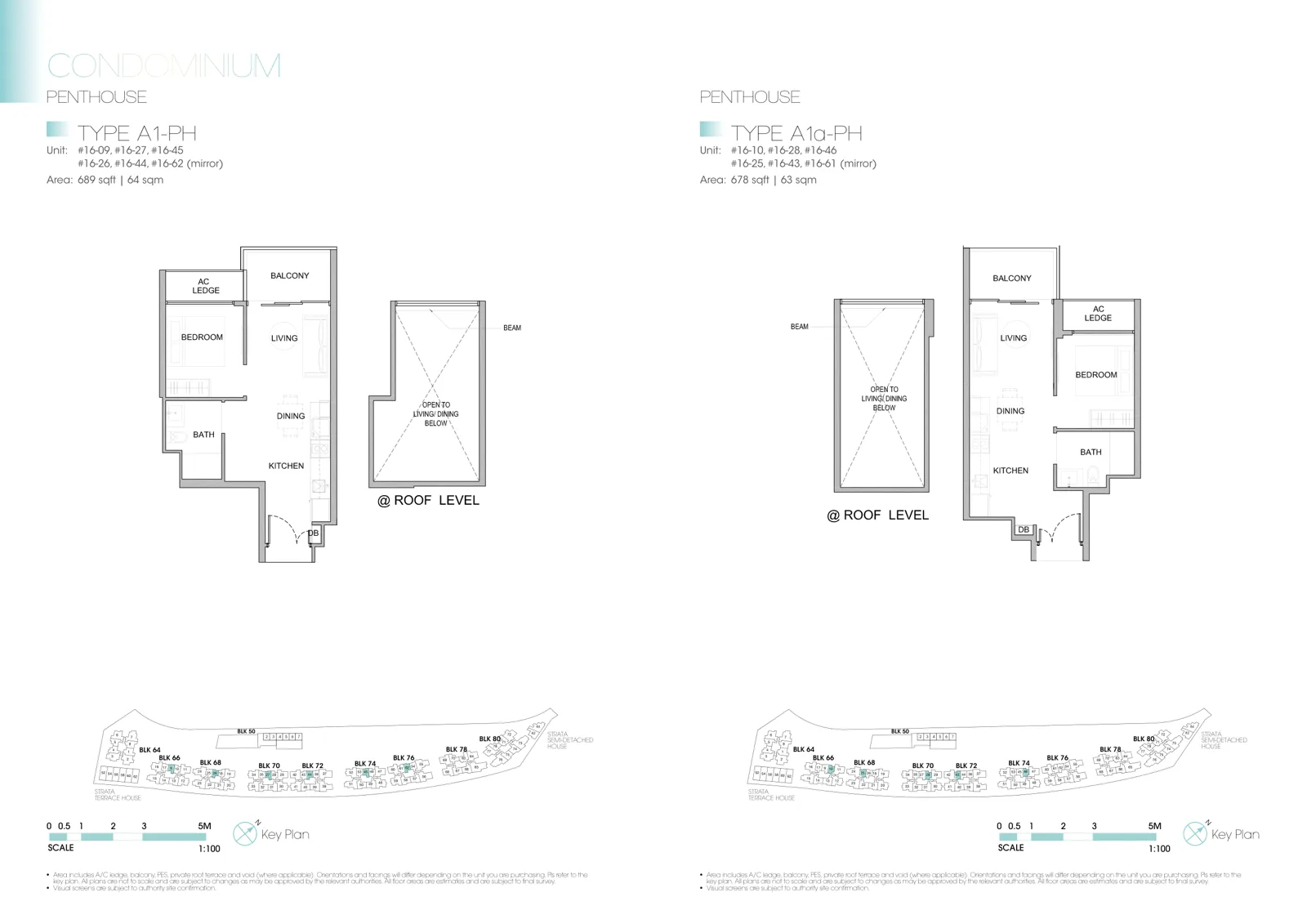 Kingsford Waterbay floor plan, type A1a-PH: Penthouse, 1 bedroom, 678 sq ft