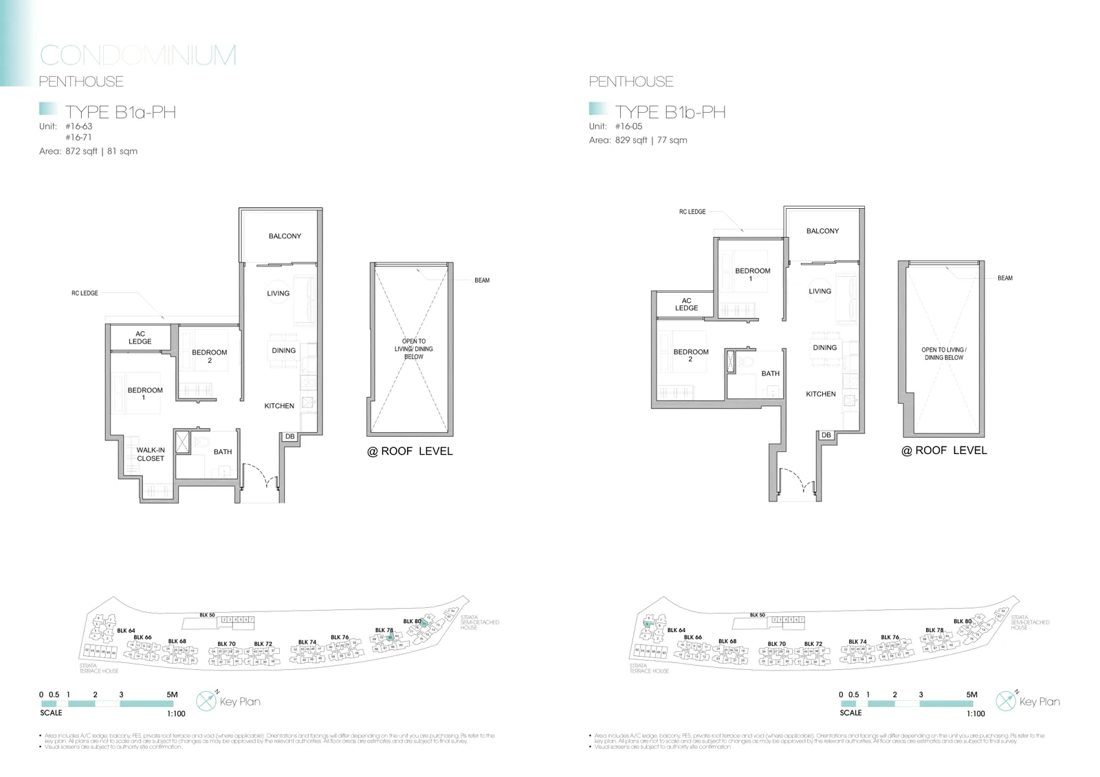 Kingsford Waterbay floor plan, type B1b-PH: Penthouse, 2 bedrooms, 829 sq ft