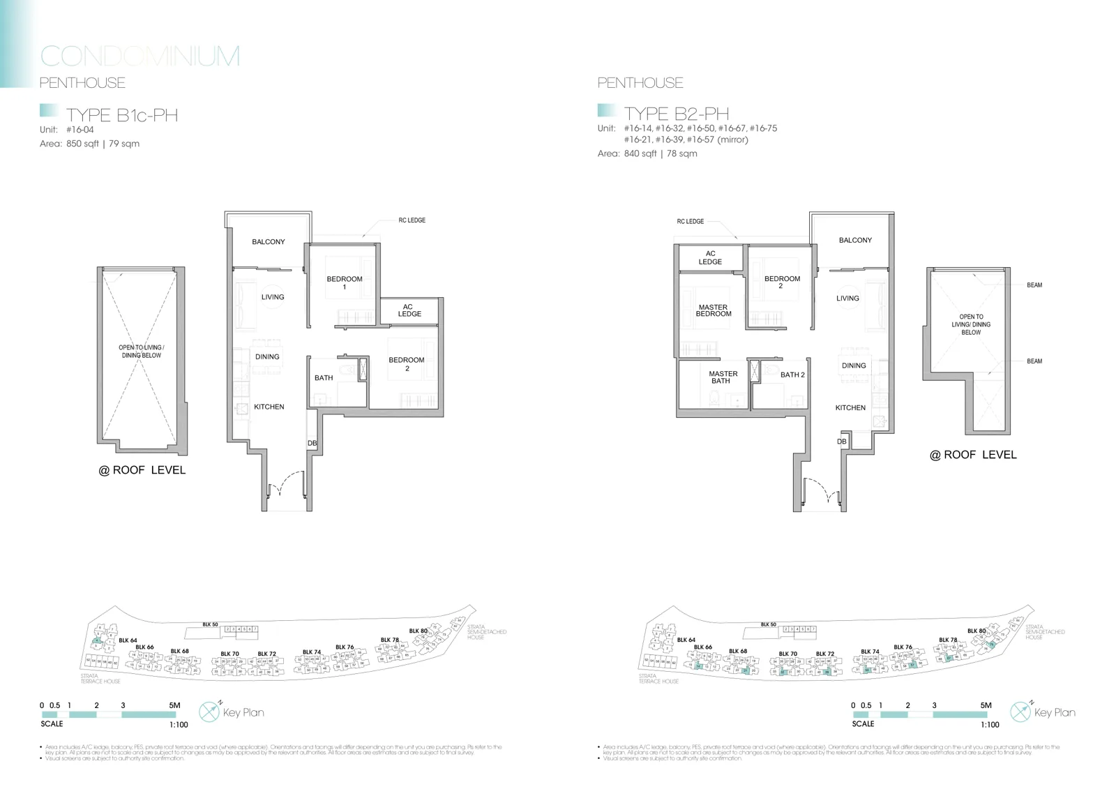 Kingsford Waterbay floor plan, type B2-PH: Penthouse, 2 bedrooms, 840 sq ft