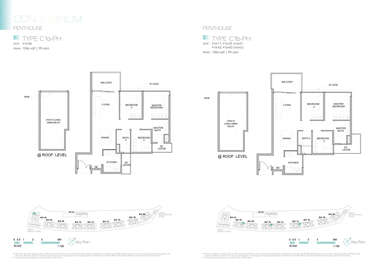 Kingsford Waterbay floor plan, type C1a-PH: Penthouse, 3 bedrooms, 1,066 sq ft